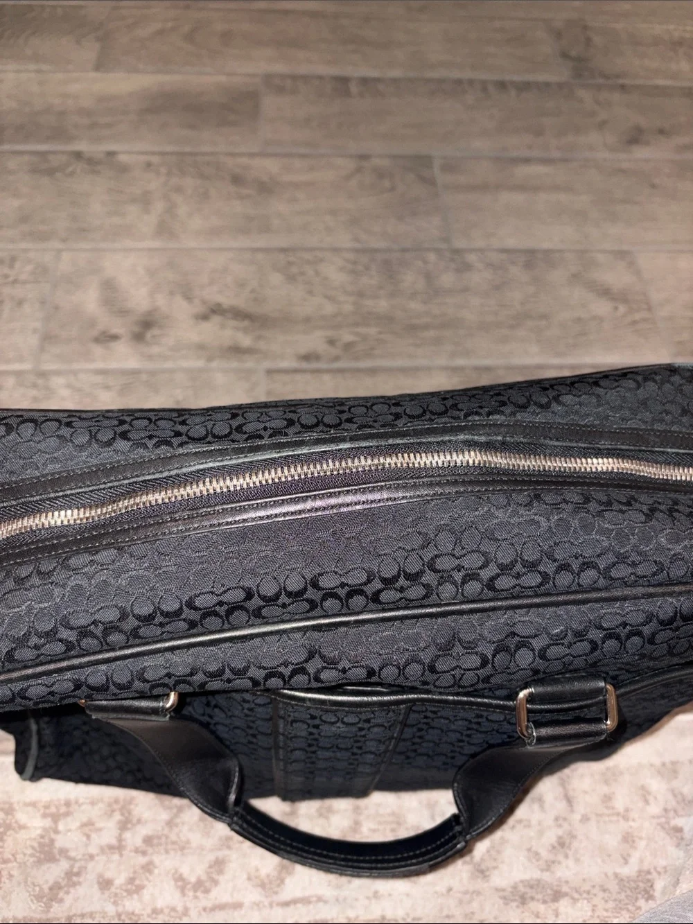 Coach Black Signature Canvas Laptop Bag with Leather Handles
